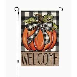 Welcome Garden Flag 12x18in Pumpkin with Bow ONE sided Polyester